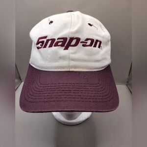 Snap-on Logo Baseball Cap Burgundy White Adjustable Hat Vintage Style